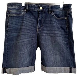 WHBM 14 Shorts Bermuda Denim Modest Whiskering Distressed WHBM Cotton Stretch